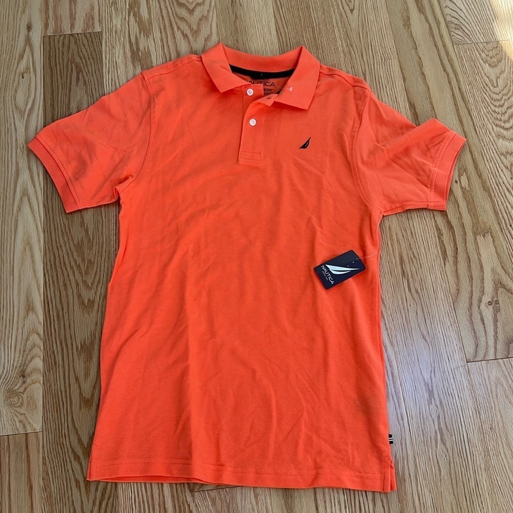 New! Nautica Boys juniors XL 18/20 peachy orange cotton polo.